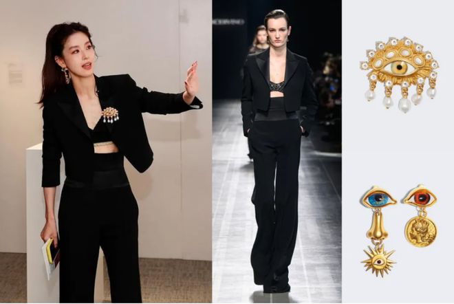 九游体育网站：章泽天伦敦杀疯了！穿顶奢西装太豪横眼神犀利气场盖过刘强东(图2)